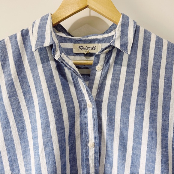 Madewell cropped button-down shirt in soft blue stripes size S - Picture 2 of 9